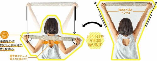 4:タオルを持ってバンザイ ズボラストレッチおすすめ イメージ