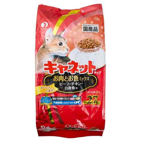 下部尿路ケア・キャットフードおすすめ ペットライン キャネットチップ お肉とお魚ミックス イメージ