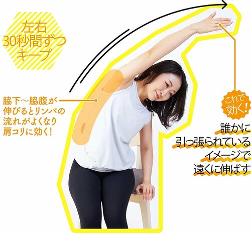 脇下〜脇腹が伸びてリンパの流れをよくする ズボラストレッチおすすめ イメージ