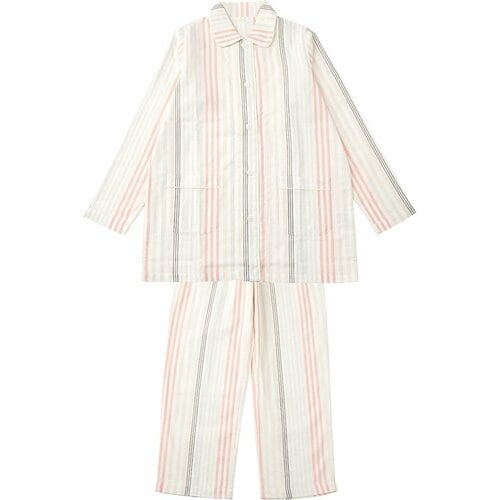 レディースパジャマおすすめ パジャマ屋IZUMM ふんわり 2重ガーゼ モダンストライプ 長袖レディースパジャマ イメージ1