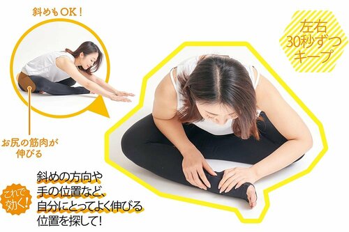 4:あぐらで片脚を前に出して上体を倒す ズボラストレッチおすすめ イメージ