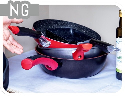 フライパンを重ねて収納はNG フライパンおすすめ イメージ