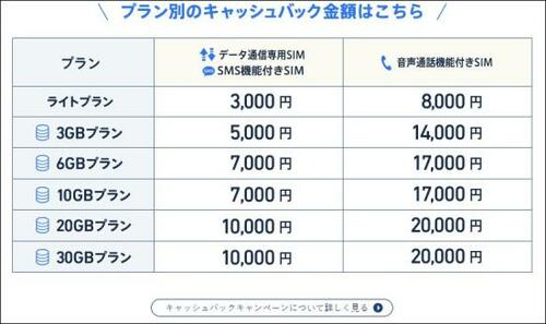 最大2万円も戻ってくるキャッシュバックもある!