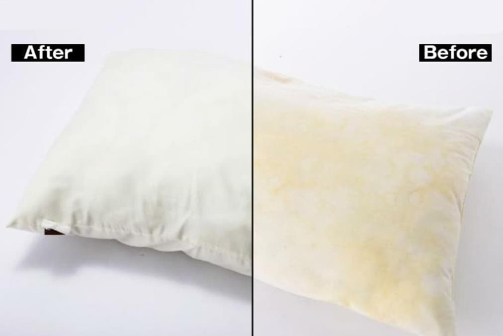 使い古し枕シミ付き 枕黄ばみ】30秒でわかる 新品並みの白さを取り戻す裏ワザ！