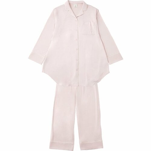 レディースパジャマおすすめ ジェラートピケ パイピングロングシャツ + パイピングロングパンツ イメージ1