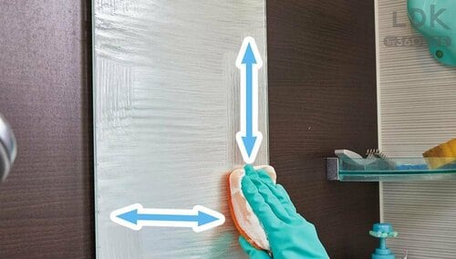 STEP3：縦・横に小刻みにこする 鏡用ウロコ落としおすすめ イメージ