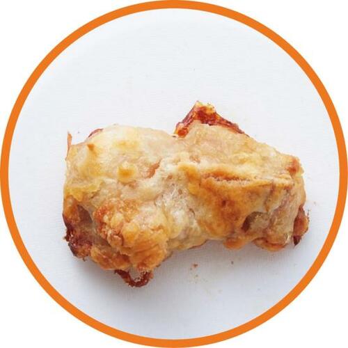 D評価: 粉付き冷凍×オーブンで揚げ焼き:肉が縮み食感も×