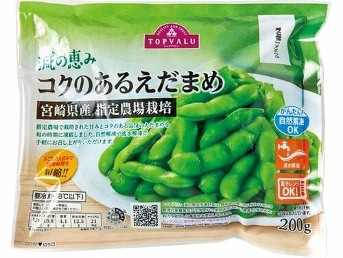 トップバリュ:減の恵み コクのあるえだまめ  宮崎県産 指定農場栽培:冷凍食品