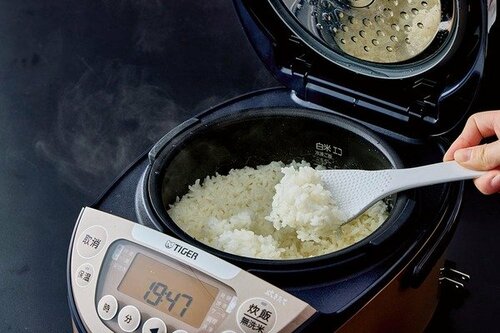 炊飯器と炊きたてのごはん