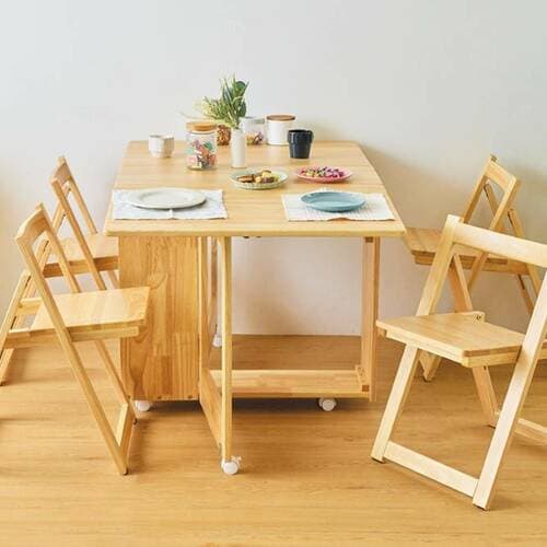 LOWYAの家具おすすめ LOWYA [幅34〜140] 木製折りたたみダイニングテーブルセット 4人掛け(5点)キャスター付き バタフライテーブル イメージ