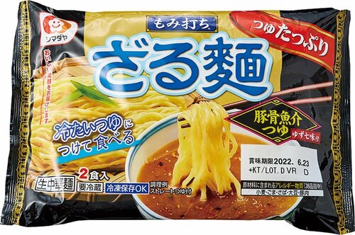 シマダヤ「もみ打ち ざる麺 豚骨魚介つゆ」