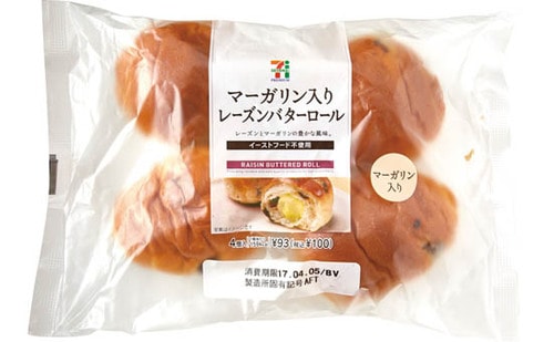 セブン&アイ:マーガリン入りレーズンバターロール 4個入り:ロールパン