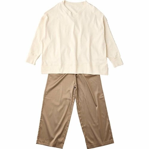 ルシエルクレール 綿100 トップス×サテンパンツセットアップ ルームウェアの製品画像
