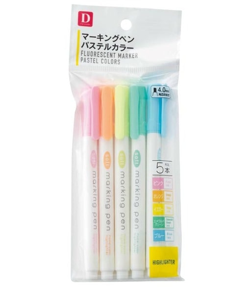 ダイソー(DAISO):マーキングペン5Pセット パステルカラー:文房具