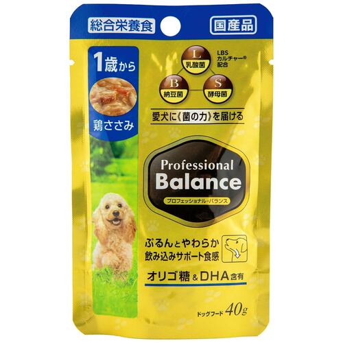ドッグフードおすすめ ペットライン プロフェッショナル・バランス パウチ 1歳から成犬用 鶏ささみ チキン イメージ